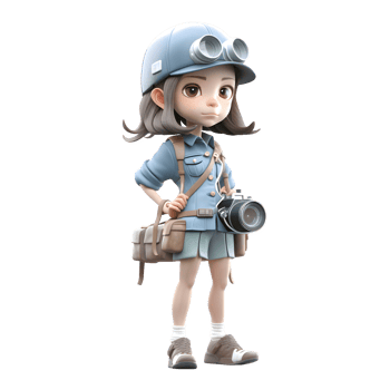 Life Through a Lens 3D Cute Girl Photographer in Action PNG Transparent Background