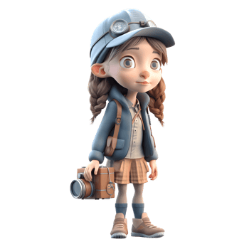 Picture Perfect Professional 3D Cute Girl Photographer in Action PNG Transparent Background