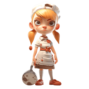 Professional 3D Butcher Cute Girl with Butchery Tools Perfect for Meat Industry Infographics PNG Transparent Background