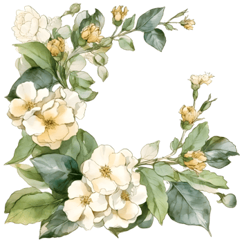 Minimalist botanical invitation with white flowers and green leaves PNG Transparent Background