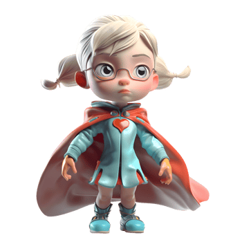 3D Cute Girl as a superhero Protecting the world with her charm PNG Transparent Background