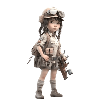 Little Miss Soldier A 3D Cute Girl in Army Uniform PNG Transparent Background