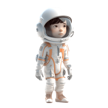 Astronomical Adventurer 3D Cute Girl in Space Clothing PNG Transparent Background