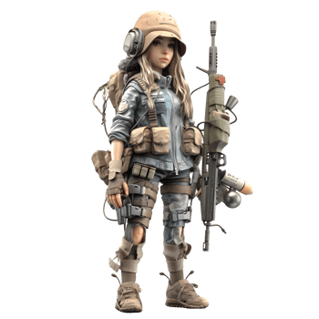 Ready for Action A 3D Cute Girl Army Character with Gun PNG Transparent Background