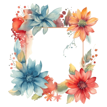 Botanical with Watercolor Floral Frame and Feathers. Perfect for Bohemian Designs. PNG Transparent Background