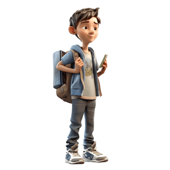 Respectful 3D Student boy with good manners on white background PNG Transparent Background