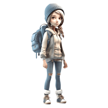 Classy and Clever 3D Cute Girl Student PNG Transparent Background