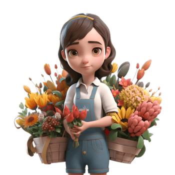 Intimate and Personal 3D Florist Women Caring and Thoughtful Models for Sympathy and Bereavement Floral Services PNG Transparent Background