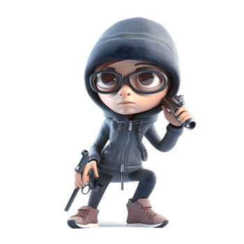 Energetic 3D Burglar Girl Active and Playful Model for Childrens Games and Videos PNG Transparent Background