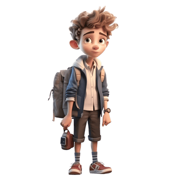 Charismatic 3D Student boy with confidence on white background PNG Transparent Background