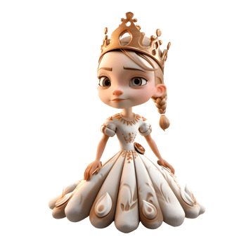Stately 3D Queen with a Crown and Scepter PNG Transparent Background