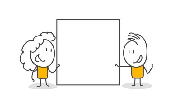 Stick figures. Blank banner. Vector illustration of people holding blank.