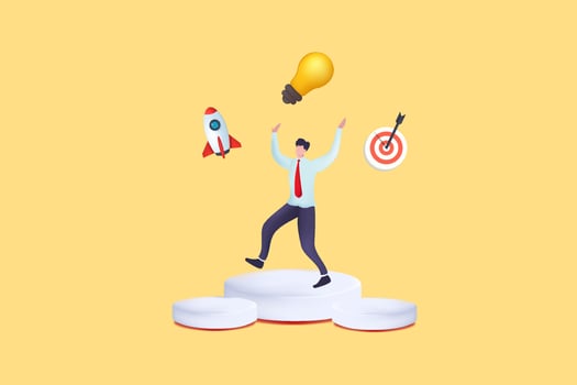 Entrepreneurs are happy with time, ideas, tools and targets. master concept of productive, productivity and project management skills, multitasking work and time management vector