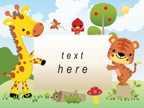 funny animals cartoon holding banner on blue sky background vector