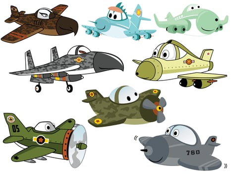 Vector set of cartoon military airplane group