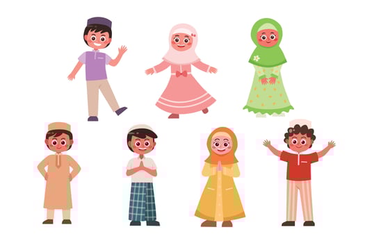 Cute Muslim children vector set