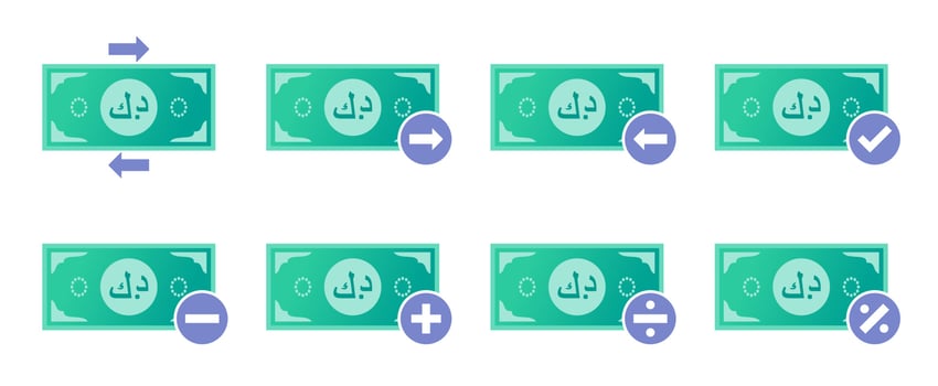 Kuwaiti Dinar Money Transaction Icon Set vector