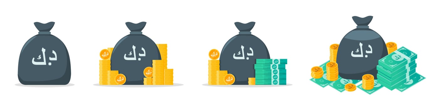 Kuwaiti Dinar Money Bag Icon Set vector