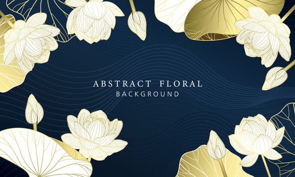 Lotus luxury hand drawn botanical leaves line art background vector