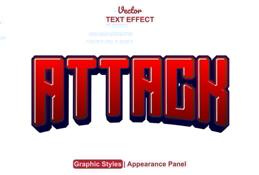 attack text effect with red graphic style and editable. vector