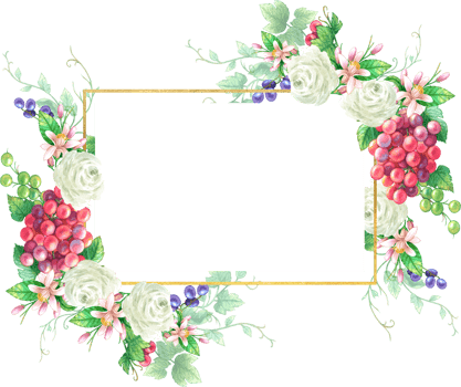 Grape fruit and flower frame watercolor png