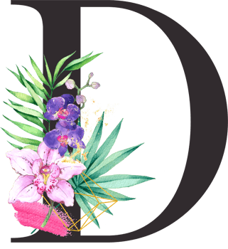 Alphabet and number Orchid flower watercolor wedding letter png