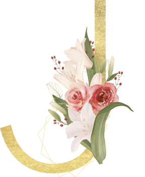 Alphabet and numbers gold watercolor, Wedding flower letter png