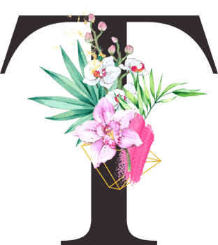 Alphabet and number Orchid flower watercolor wedding letter png