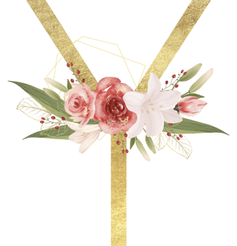 Alphabet and number gold watercolor, Wedding flower letter png