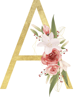 Alphabet and number gold watercolor, Wedding flower letter png