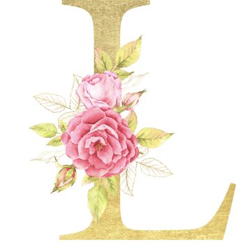 Gold Alphabet and Rose flower watercolor wedding letter png