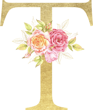Gold Alphabet and Rose flower watercolor wedding letter png