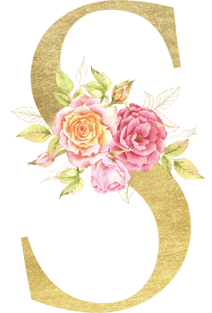 Gold Alphabet and Rose flower watercolor wedding letter png