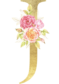 Gold Alphabet and Rose flower watercolor wedding letter png