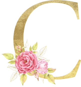 Gold Alphabet and Rose flower watercolor wedding letter png