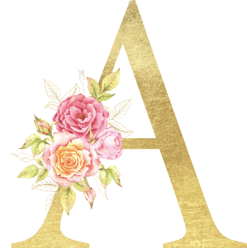 Gold Alphabet and Rose flower watercolor wedding letter png