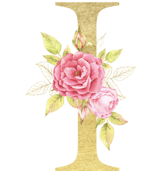 Gold Alphabet and Rose flower watercolor wedding letter png