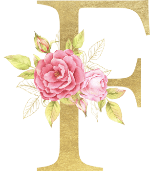 Gold Alphabet and Rose flower watercolor wedding letter png