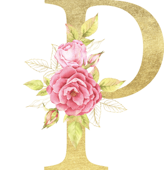 Gold Alphabet and Rose flower watercolor wedding letter png