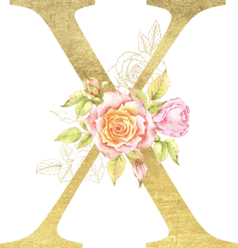 Gold Alphabet and Rose flower watercolor wedding letter png