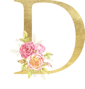 Gold Alphabet and Rose flower watercolor wedding letter png