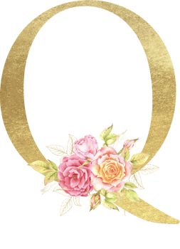Gold Alphabet and Rose flower watercolor wedding letter png