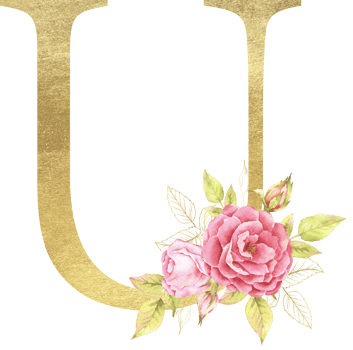 Gold Alphabet and Rose flower watercolor wedding letter png