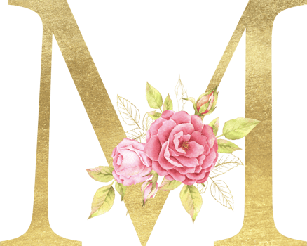 Gold Alphabet and Rose flower watercolor wedding letter png