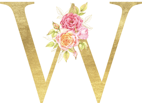 Gold Alphabet and Rose flower watercolor wedding letter png