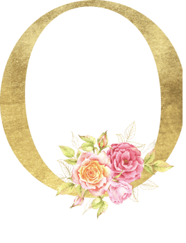 Gold Alphabet and Rose flower watercolor wedding letter png