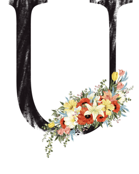 Alphabet and number flower watercolor wedding letter png