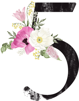 Alphabet and number flower watercolor wedding letter png