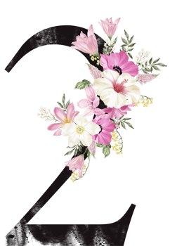 Alphabet and number flower watercolor wedding letter png