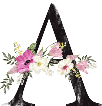 Alphabet and number flower watercolor wedding letter png